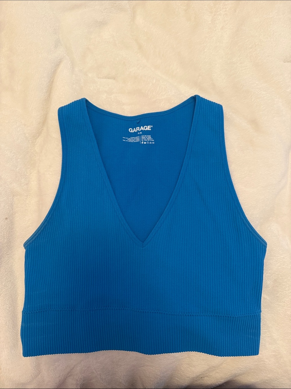 Garage Ribbed V-Neck Crop Tank - Royal Blue